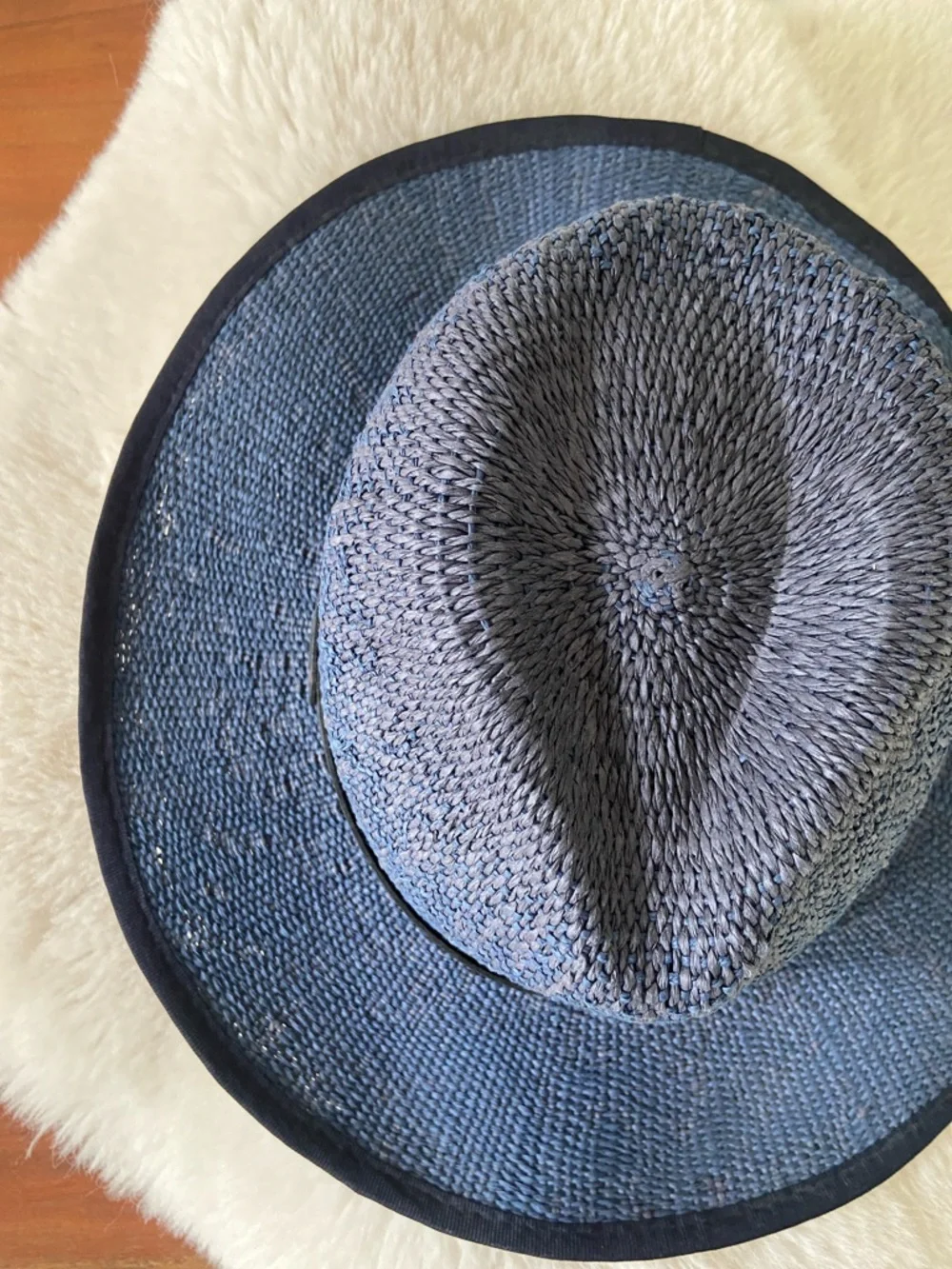 G-Star blue straw fedora hat derlil womens hat vegan leather strap OSFM